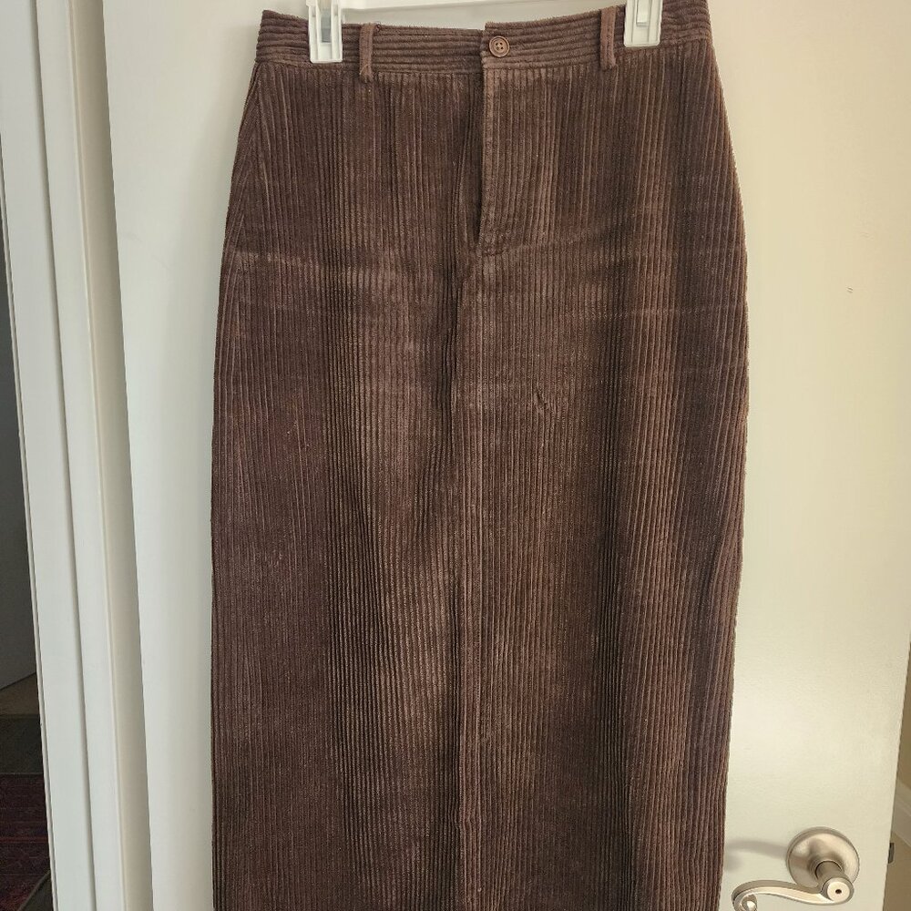 DKNY Brown Corduroy Midi Skirt Size 8 100% Cotton A-Line Vinetage Y2K